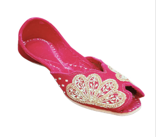 Women's Traditional Pink Embroidered Jutti - Open Toe Ethnic Footwear (LJ-054)