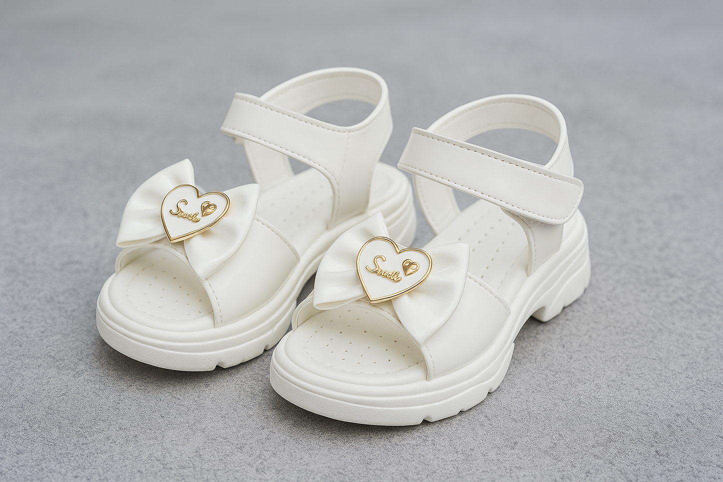 Girls’ Patent Glossy Bow Sandals with Heart Accent (KS-065)