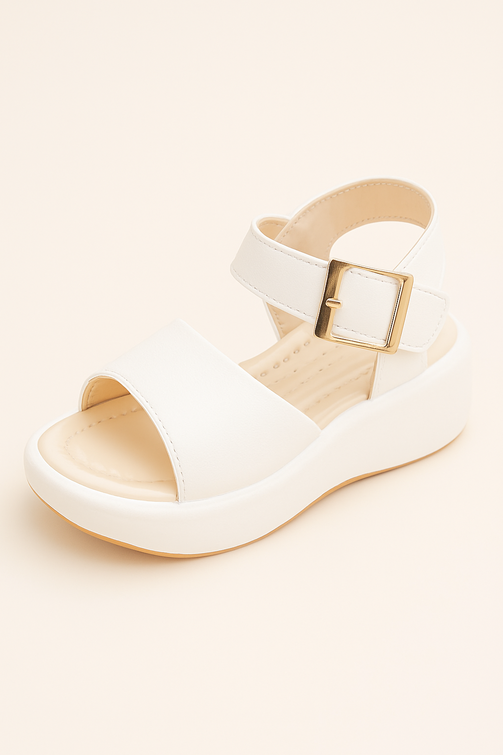 Elegant White Buckle Strap Sandals for Girls – Wedge Base Comfort Design (063/064)