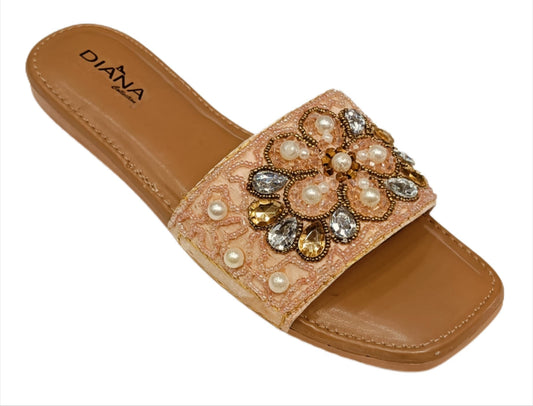 Embellished Pearl & Stone Designer Slides for Women (LC-153)