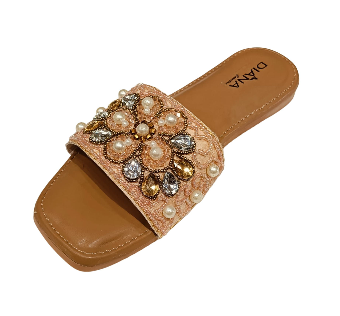 Embellished Pearl & Stone Designer Slides for Women (LC-153)
