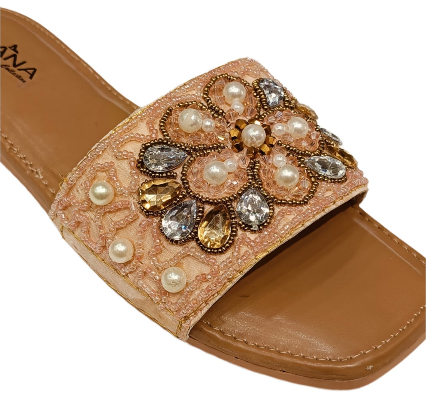 Embellished Pearl & Stone Designer Slides for Women (LC-153)