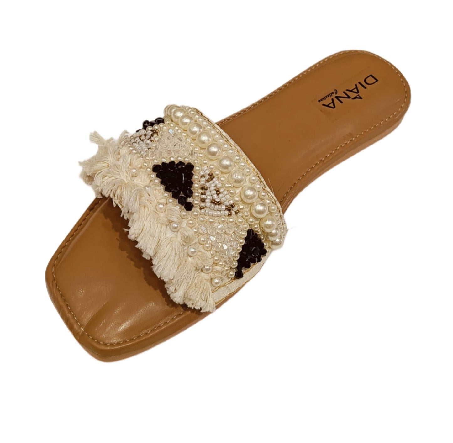 Premium Embellished Fringe Slides for Women – Designer Ethnic Flats (LC-154)