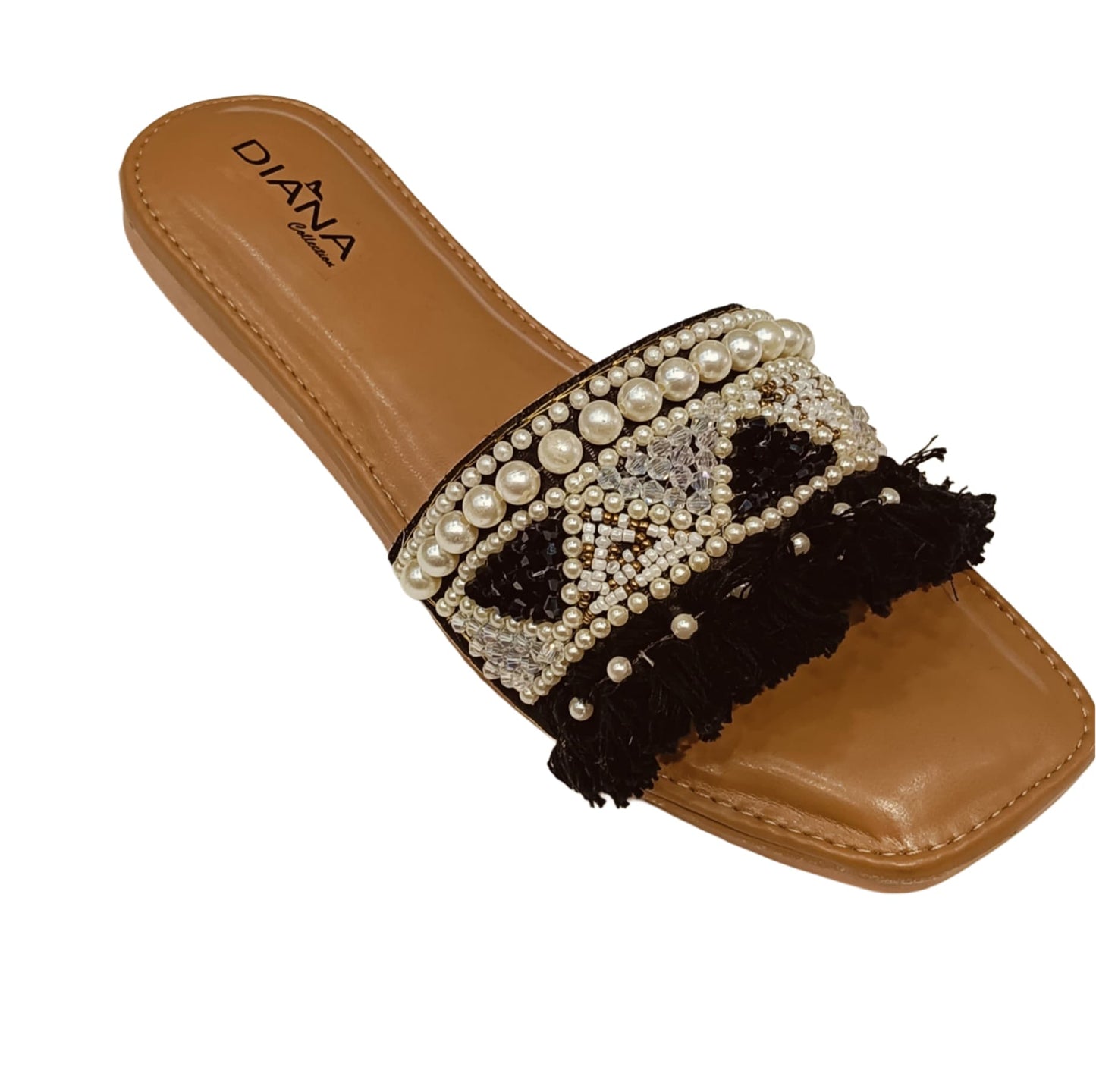 Premium Embellished Fringe Slides for Women – Designer Ethnic Flats (LC-154)