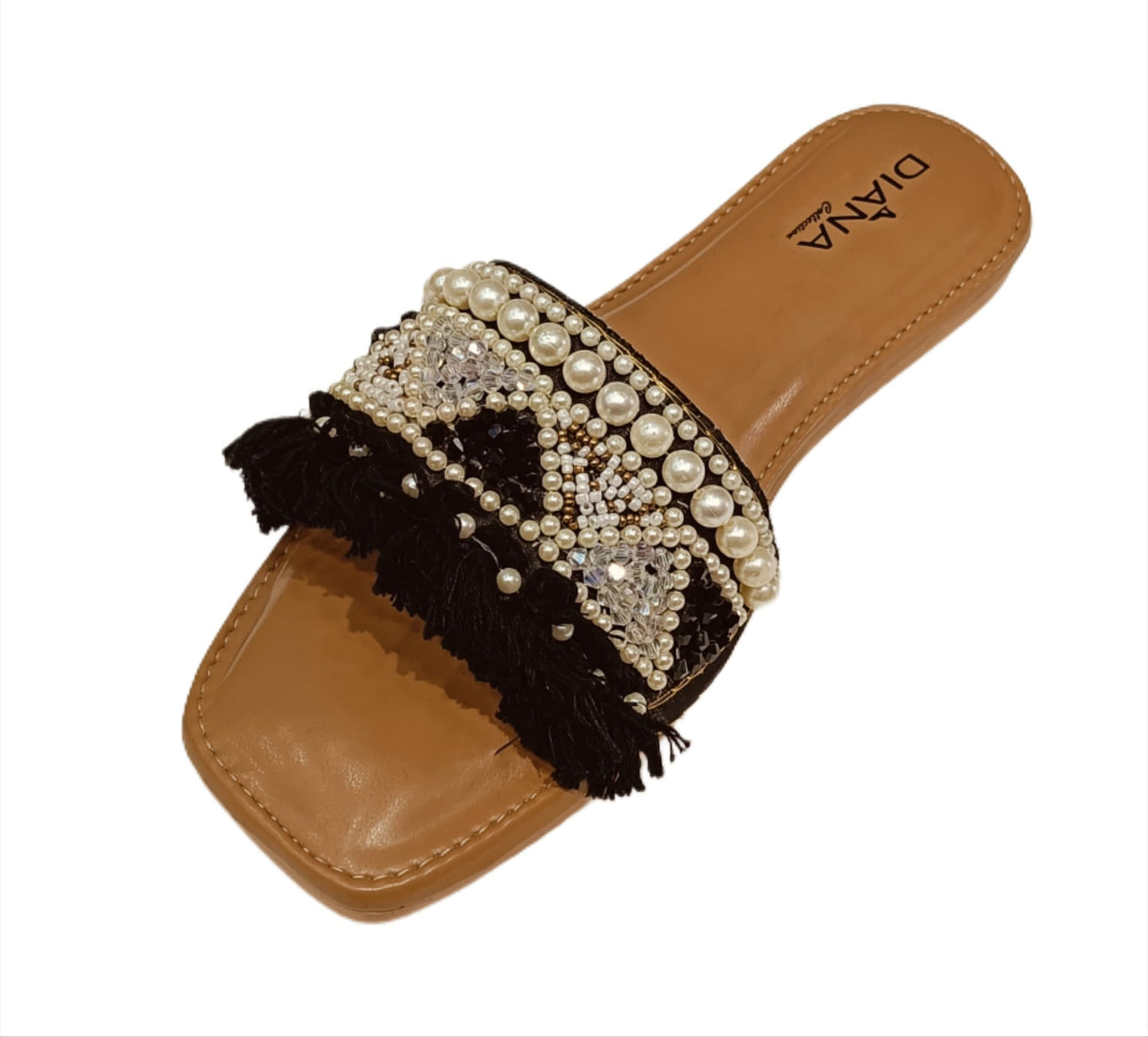 Premium Embellished Fringe Slides for Women – Designer Ethnic Flats (LC-154)