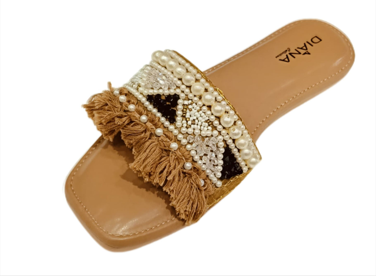 Premium Embellished Fringe Slides for Women – Designer Ethnic Flats (LC-154)