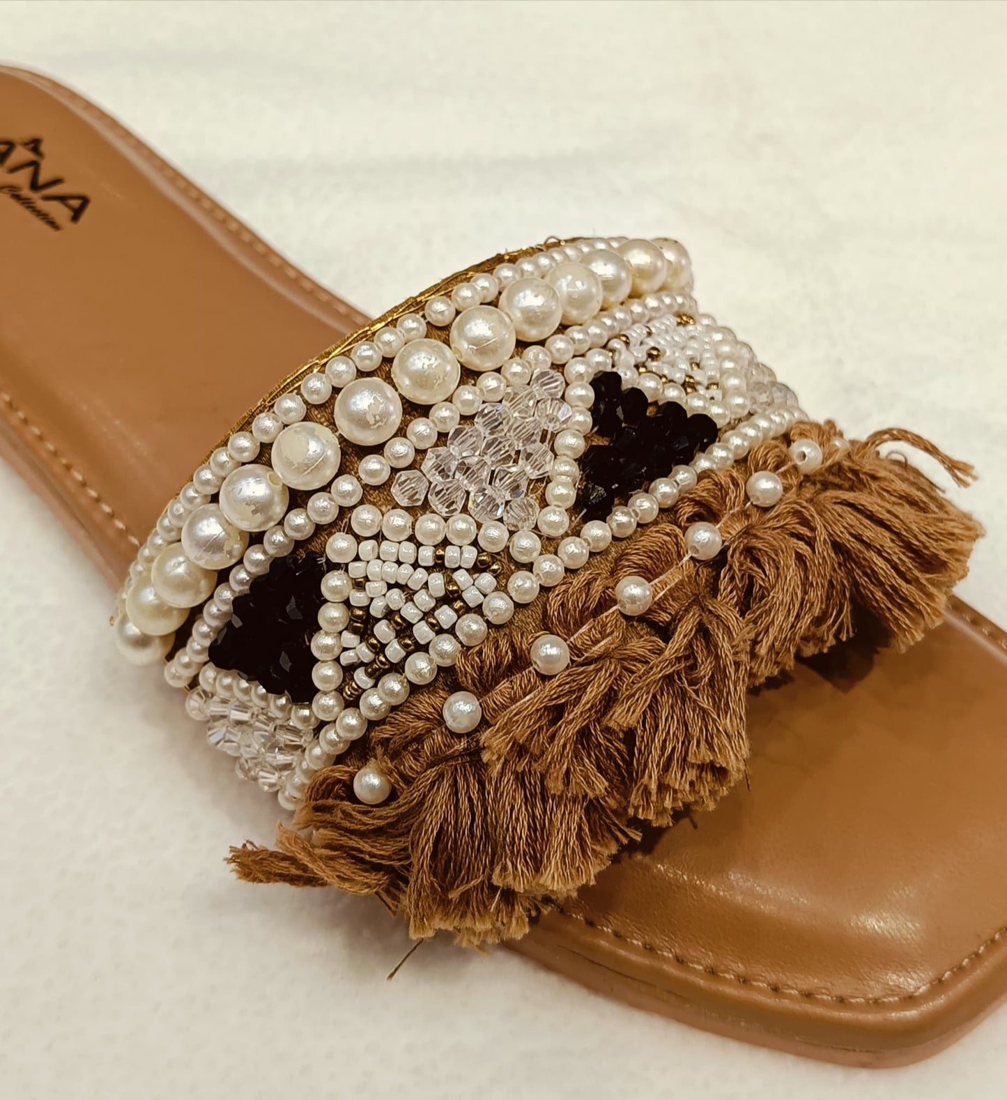 Premium Embellished Fringe Slides for Women – Designer Ethnic Flats (LC-154)