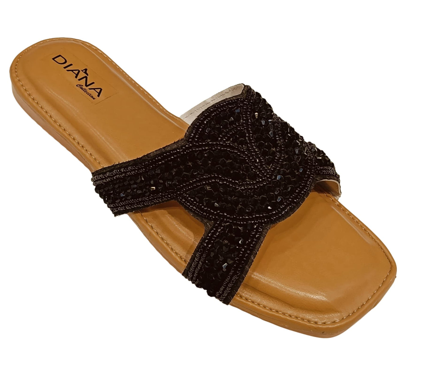 Luxe Embellished Criss-Cross Slide Flats for Women (LC-155)