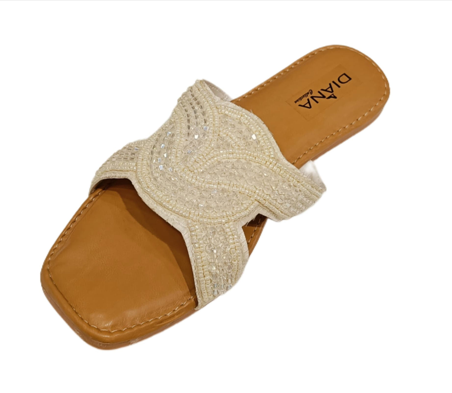 Luxe Embellished Criss-Cross Slide Flats for Women (LC-155)