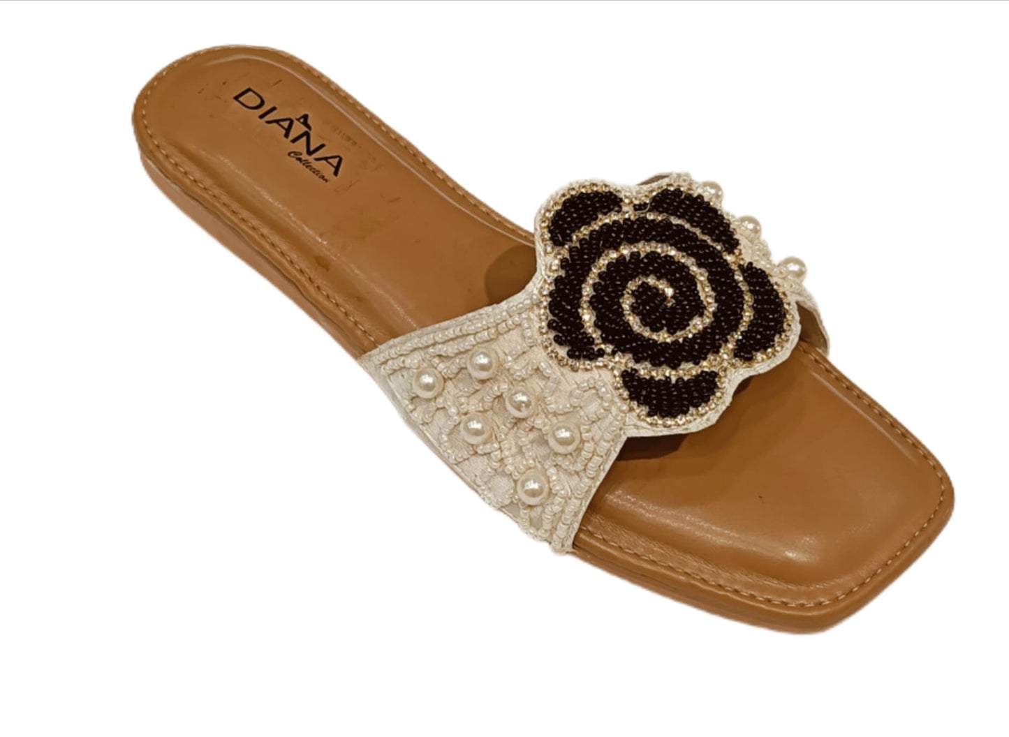 Handcrafted Floral Beaded Slide Flats for Women (LC-156)