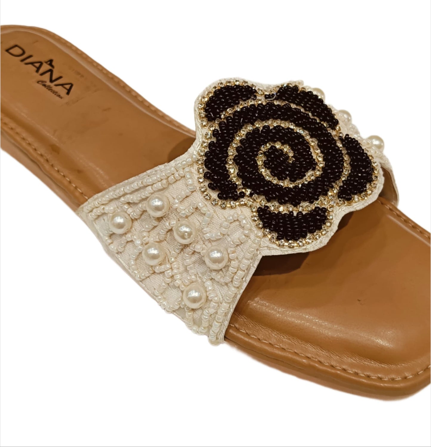 Handcrafted Floral Beaded Slide Flats for Women (LC-156)