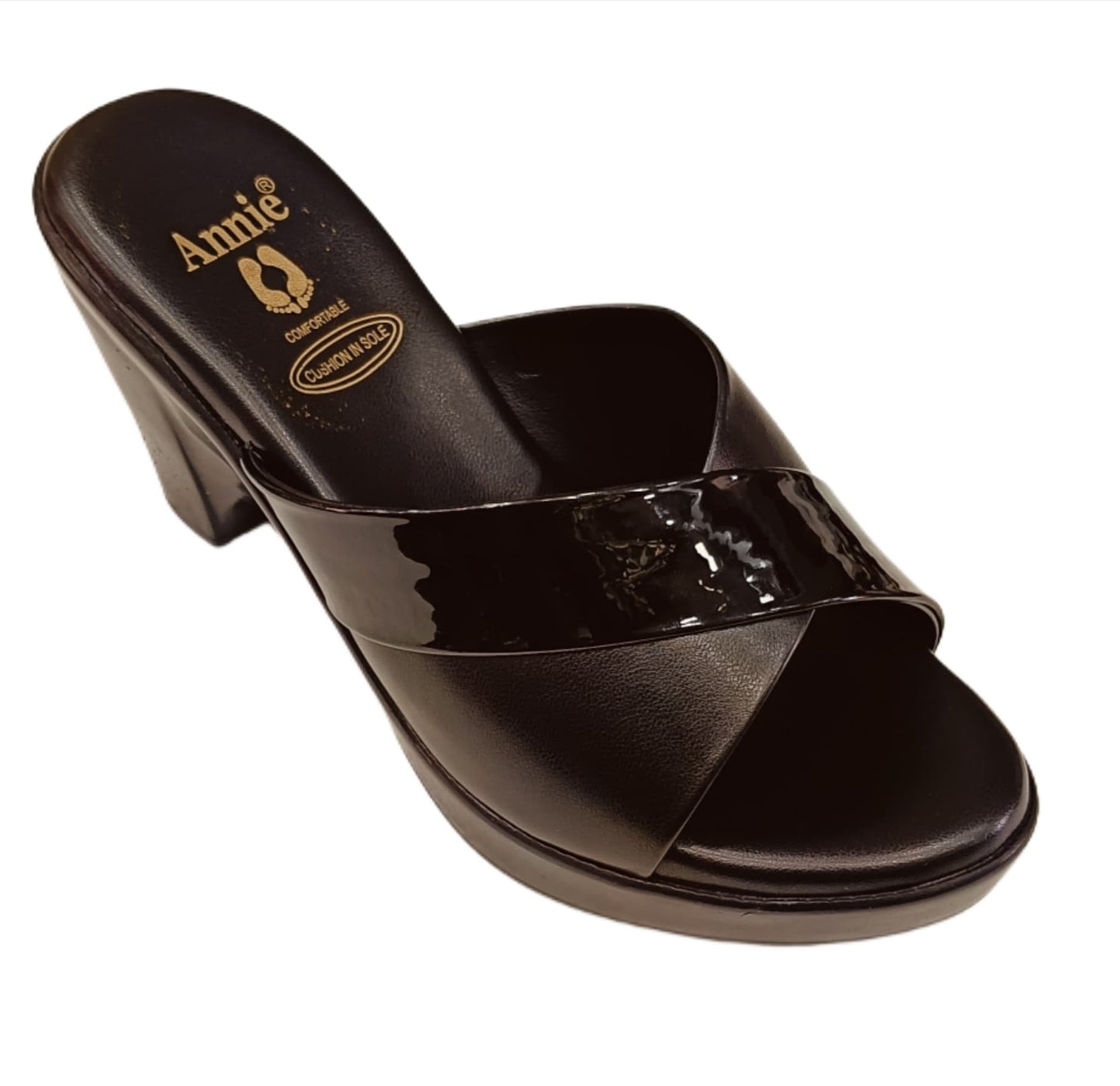 Annie Glossy Cross-Strap Block Heel (41049)