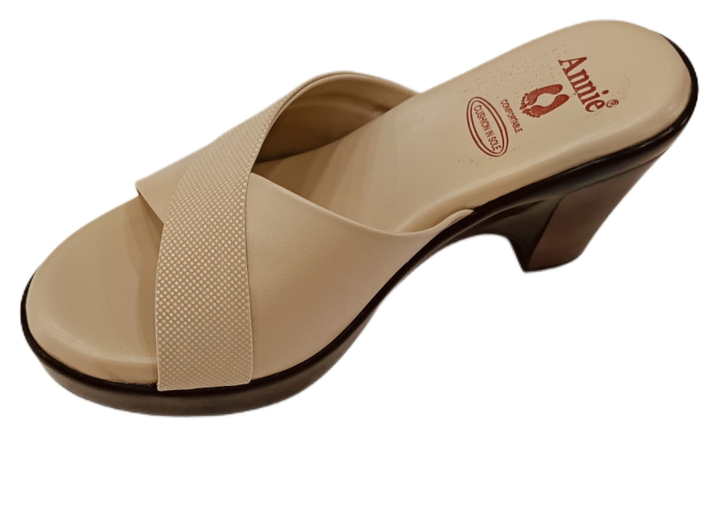 Annie Beige Textured Cross-Strap Block Heel (41034)