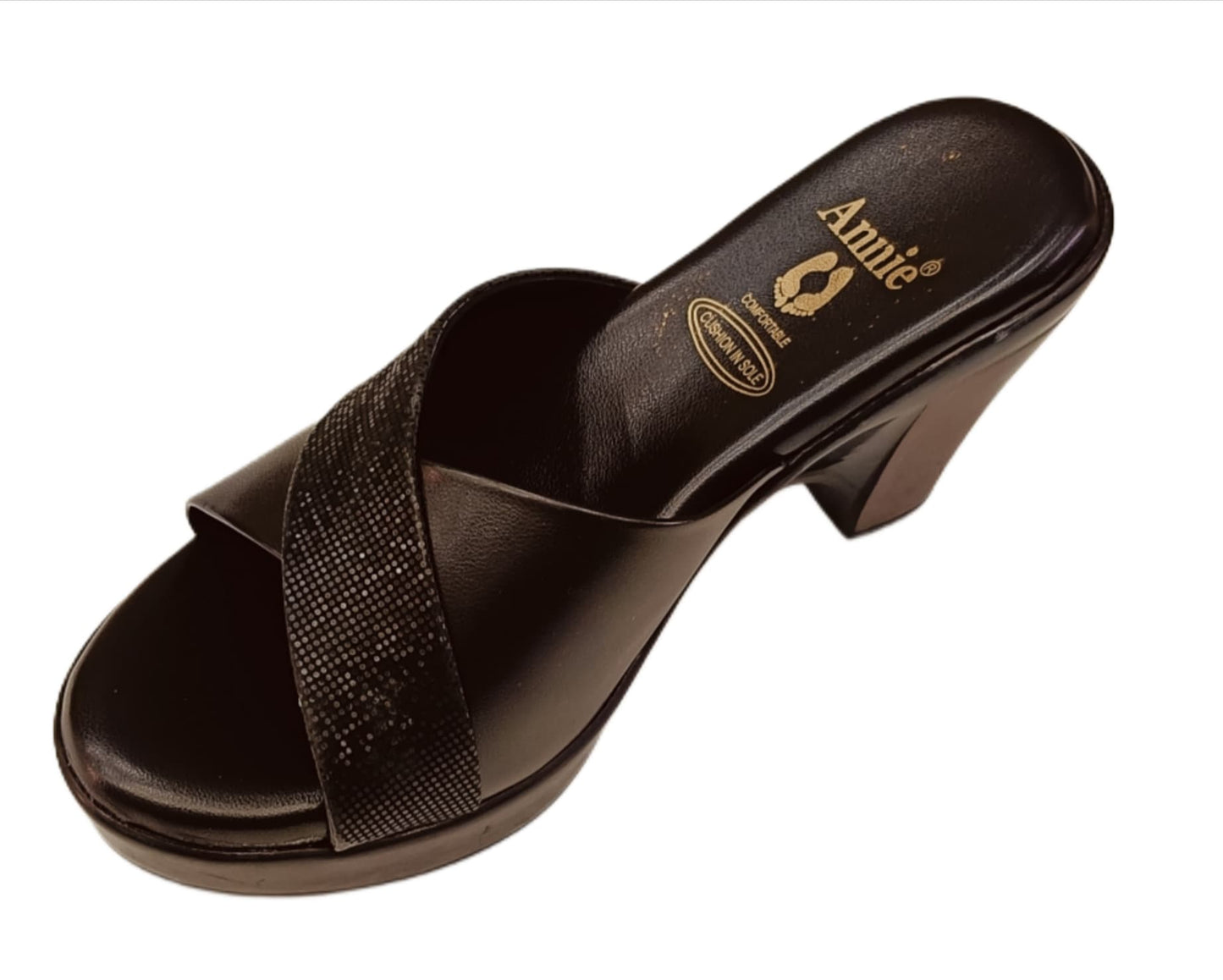 Annie Beige Textured Cross-Strap Block Heel (41034)