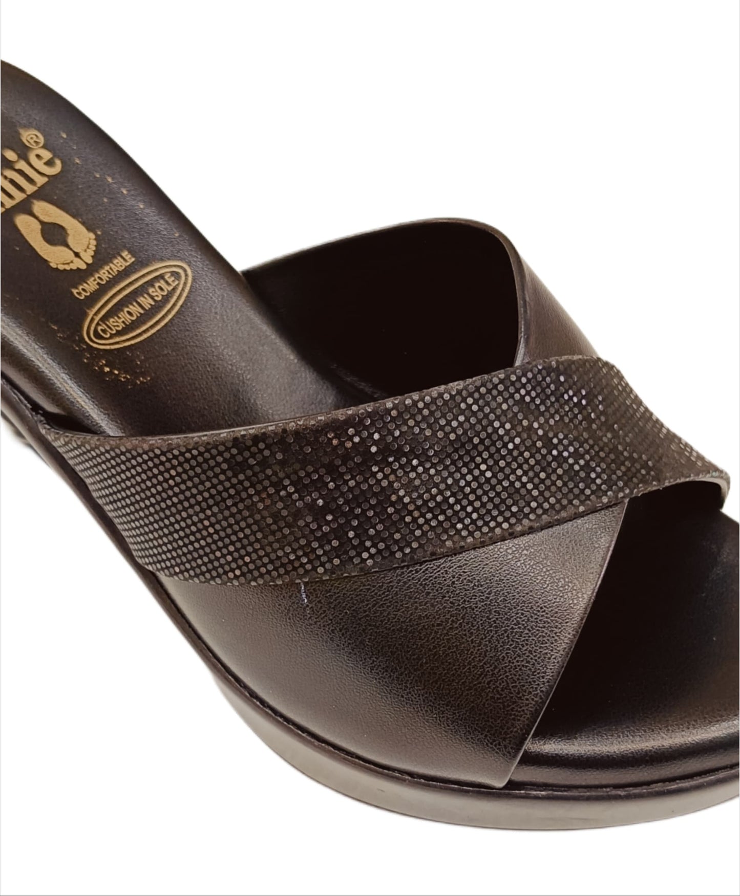 Annie Beige Textured Cross-Strap Block Heel (41034)