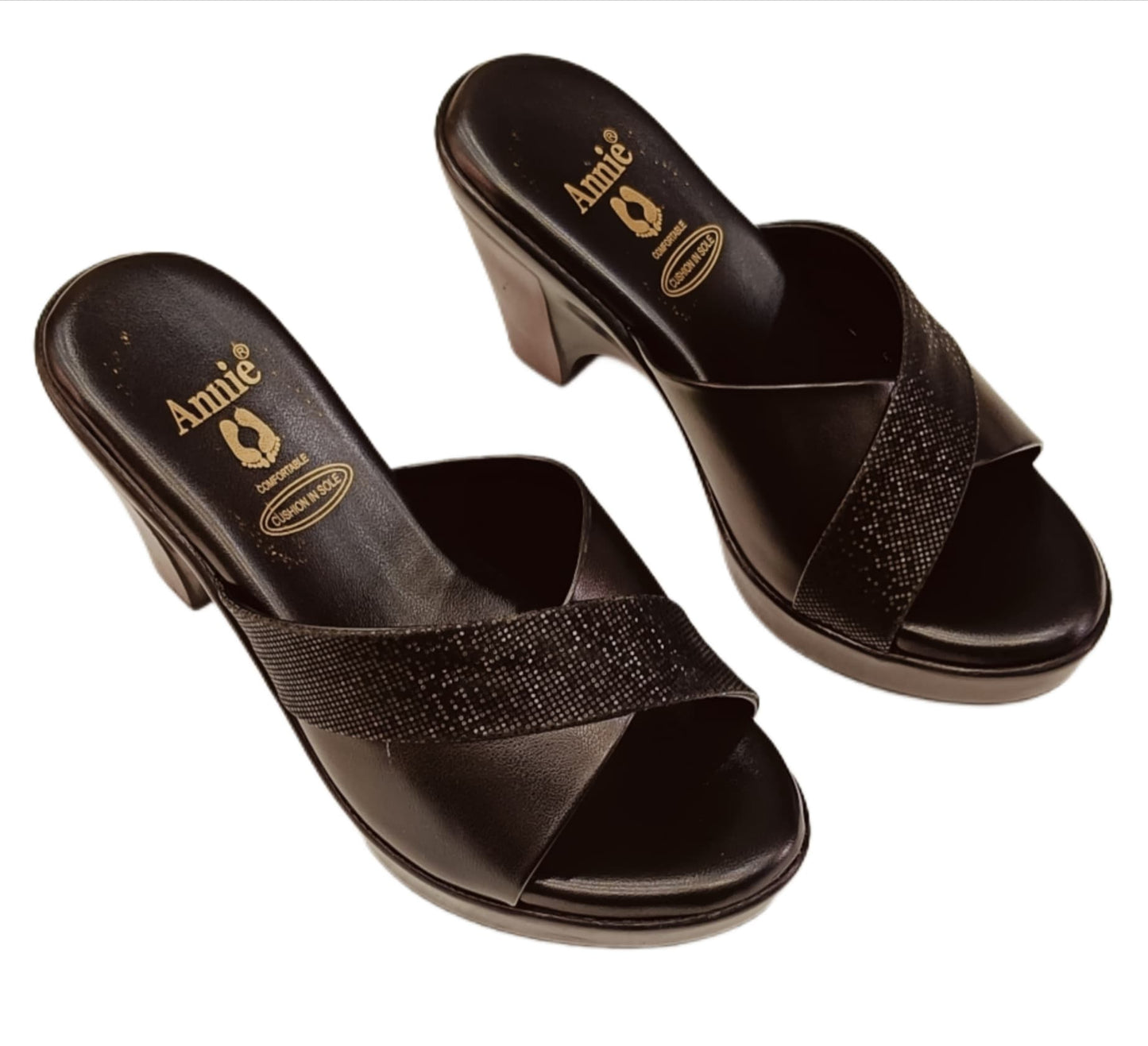 Annie Beige Textured Cross-Strap Block Heel (41034)