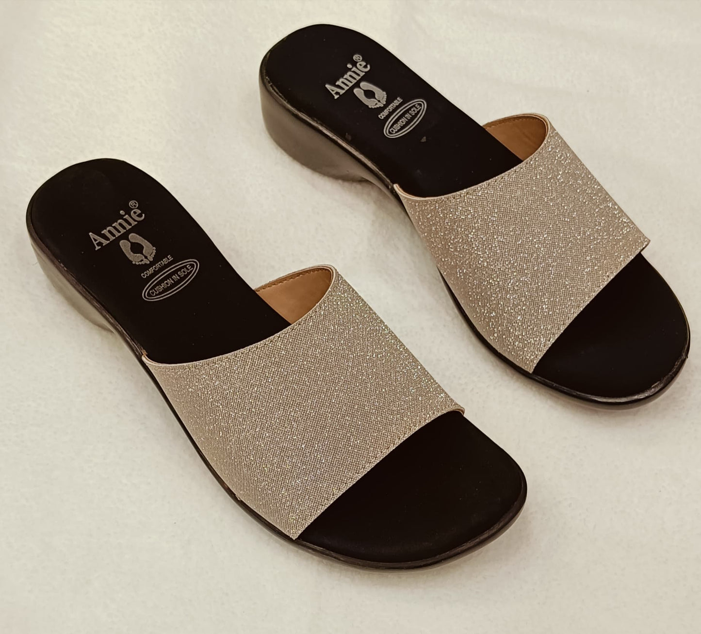 Annie Champagne Glitter Slip-On Block Heel Sandals (3775F)