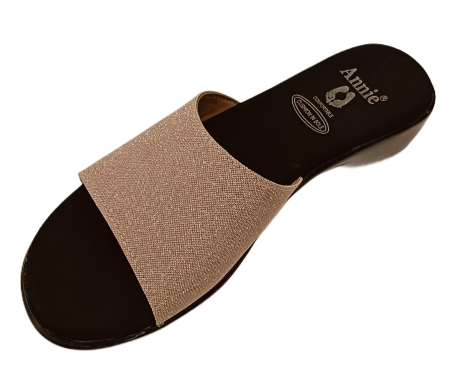 Annie Champagne Glitter Slip-On Block Heel Sandals (3775F)