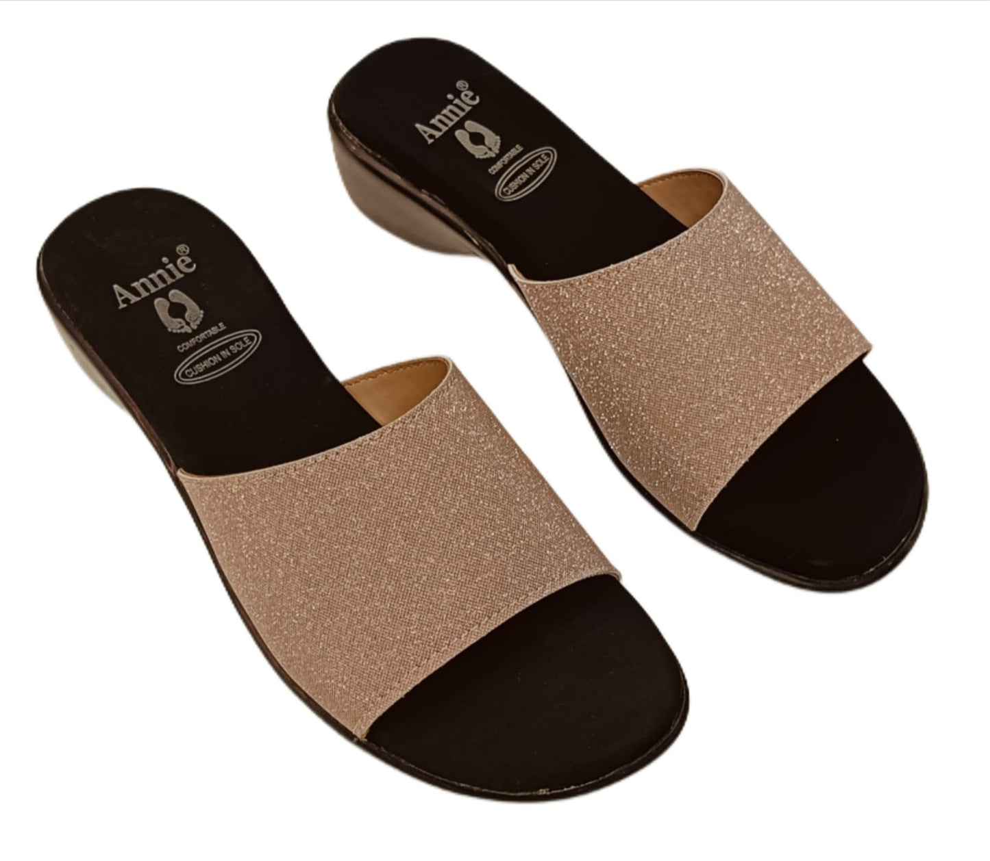 Annie Champagne Glitter Slip-On Block Heel Sandals (3775F)