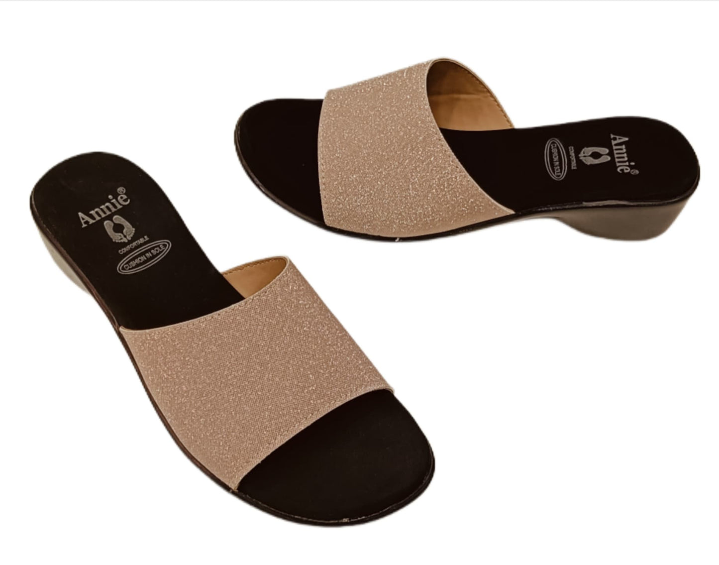 Annie Champagne Glitter Slip-On Block Heel Sandals (3775F)