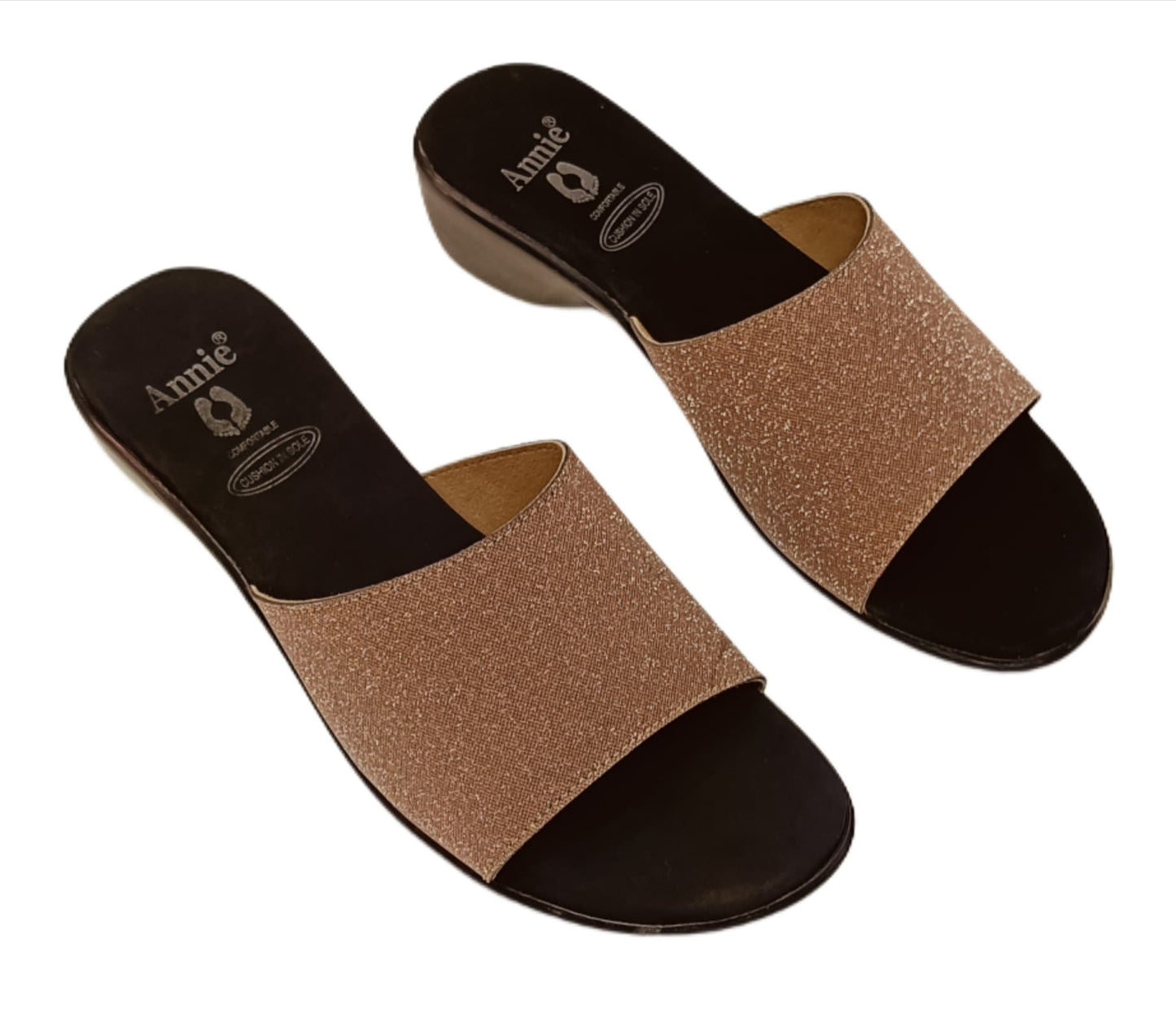 Annie Champagne Glitter Slip-On Block Heel Sandals (3775F)