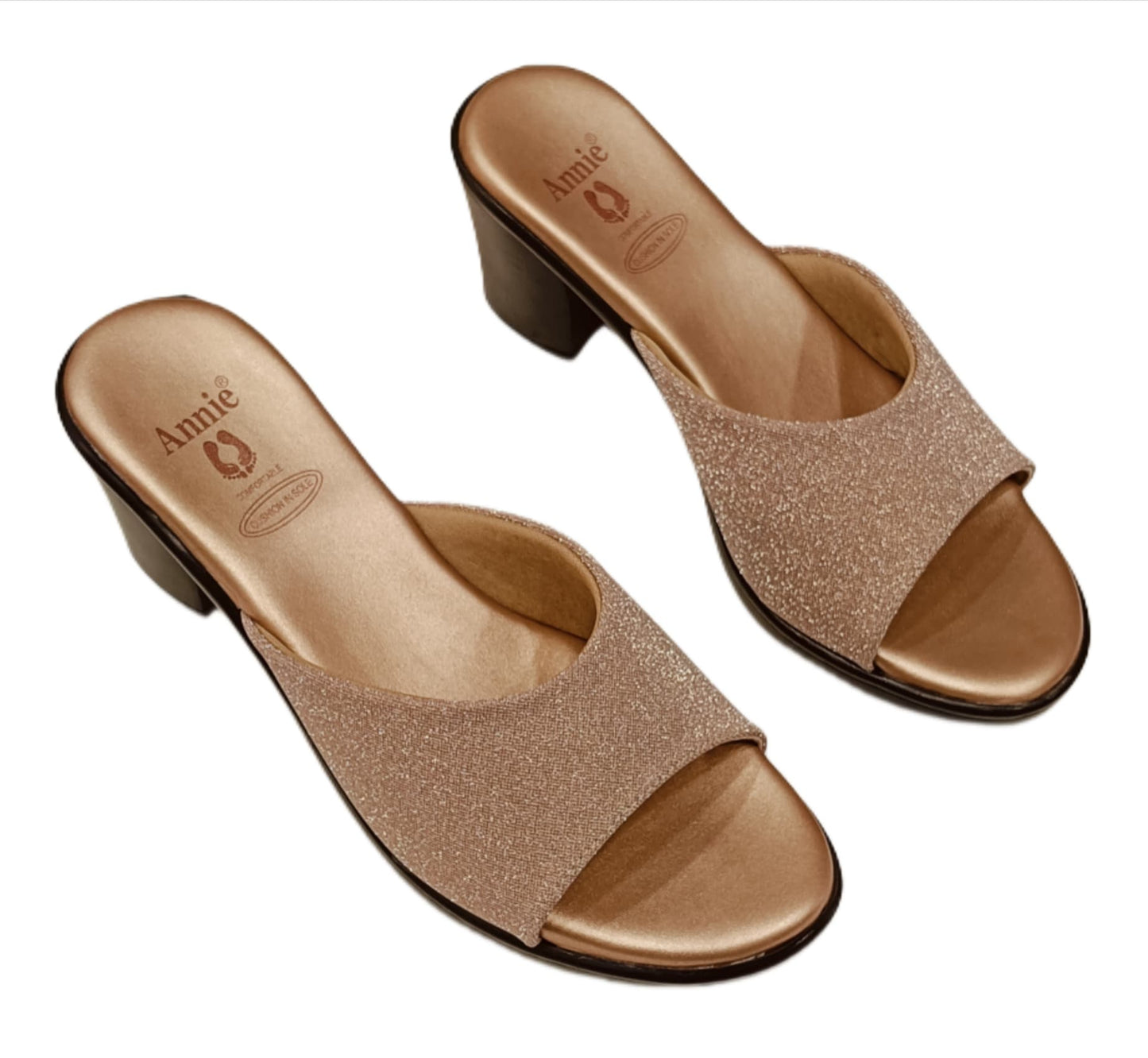 Annie Rose Gold Glitter Block Heels (14037)