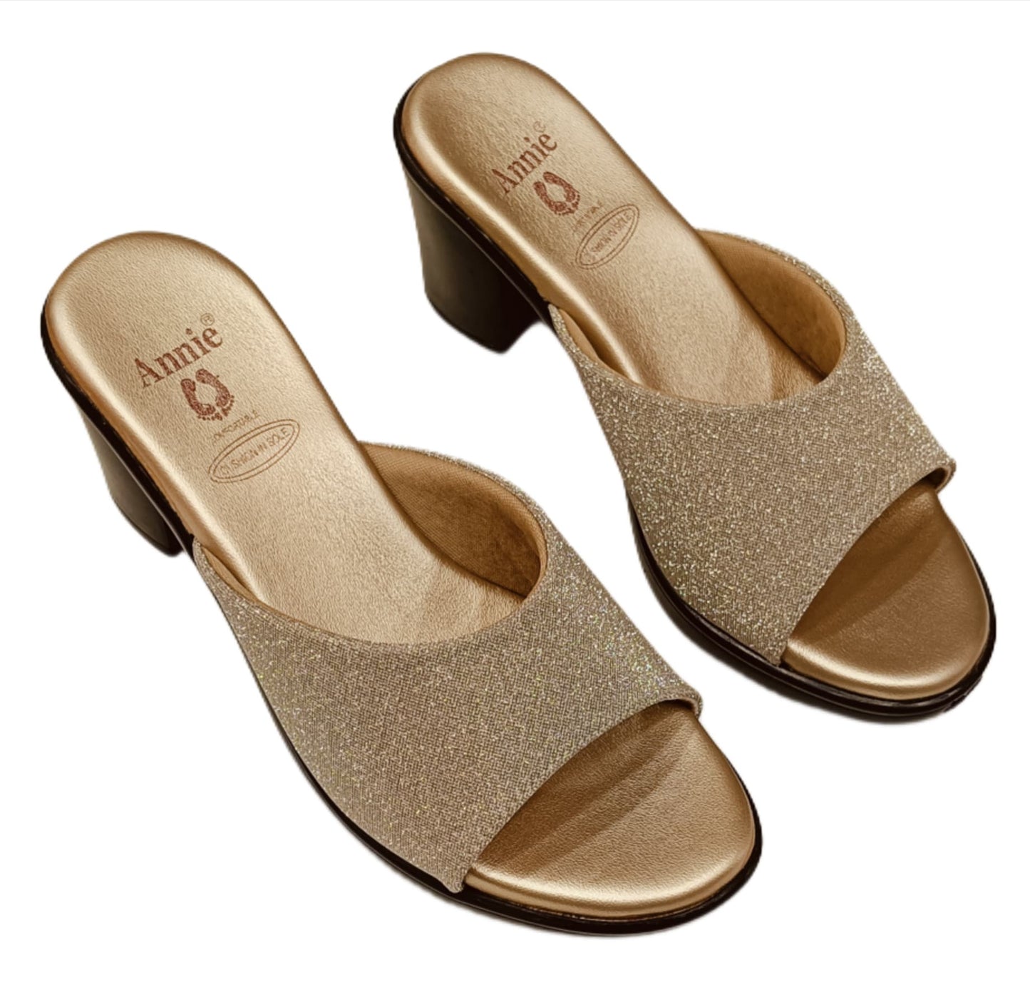 Annie Rose Gold Glitter Block Heels (14037)