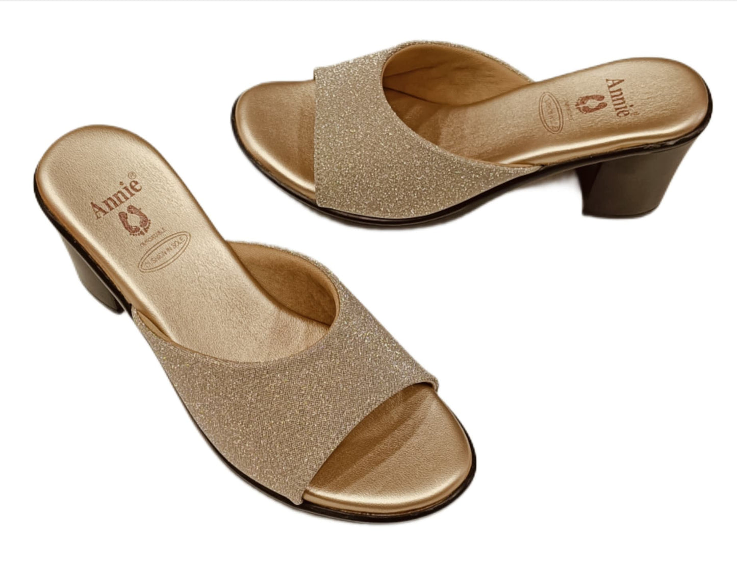 Annie Rose Gold Glitter Block Heels (14037)