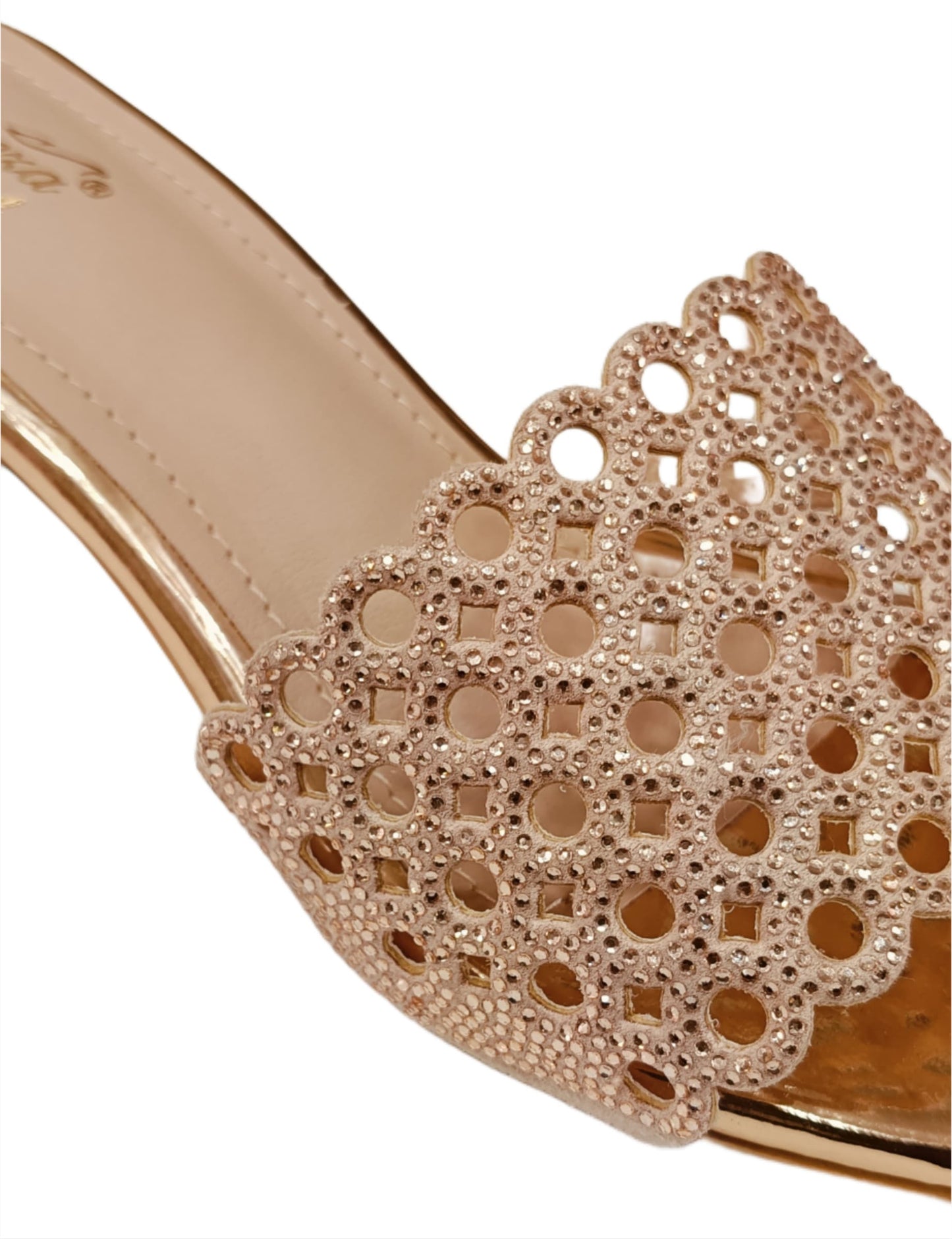 Pakeeza Women's Champagne Gold Embellished Block Heel Sandals – Festive & Party Wear (LC-187)