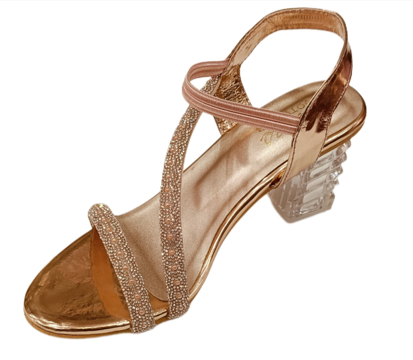 Elegant Pearl-Embellished Strappy Sandals with Transparent Block Heel (LS-075)