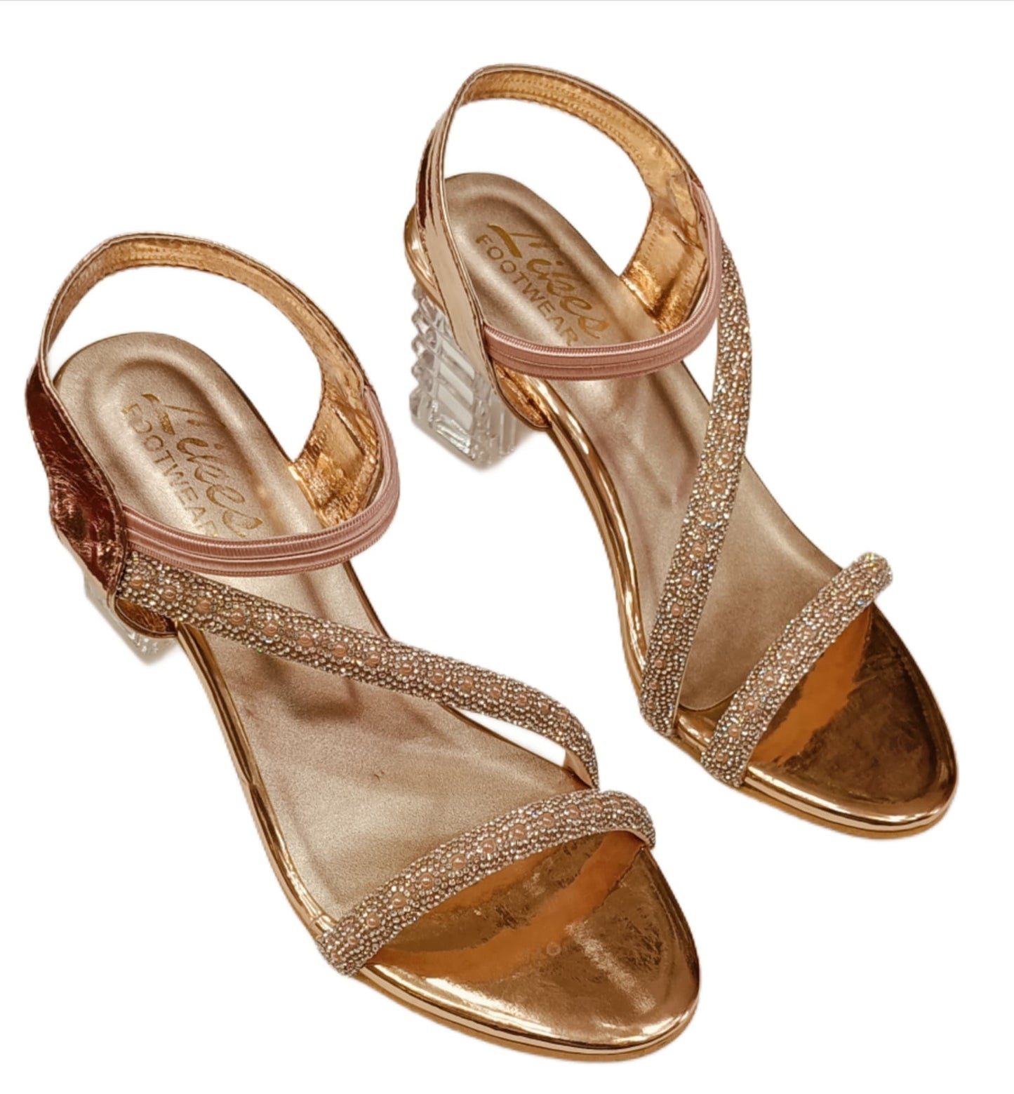 Elegant Pearl-Embellished Strappy Sandals with Transparent Block Heel (LS-075)