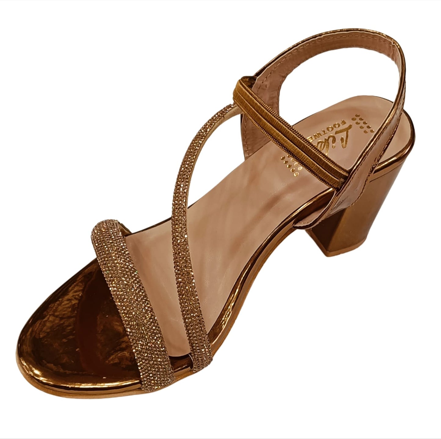 Golden Shimmer Strappy Block Heel Sandals for Women (LS-076)