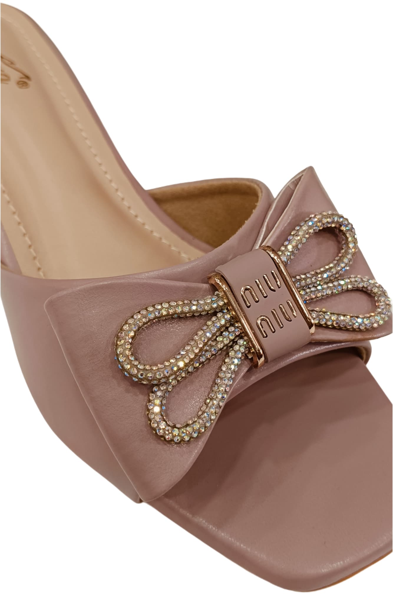 Bow Embellished Low Block Heel Mules – Dusty Pink &amp; Black (Pakeeza LC-186)