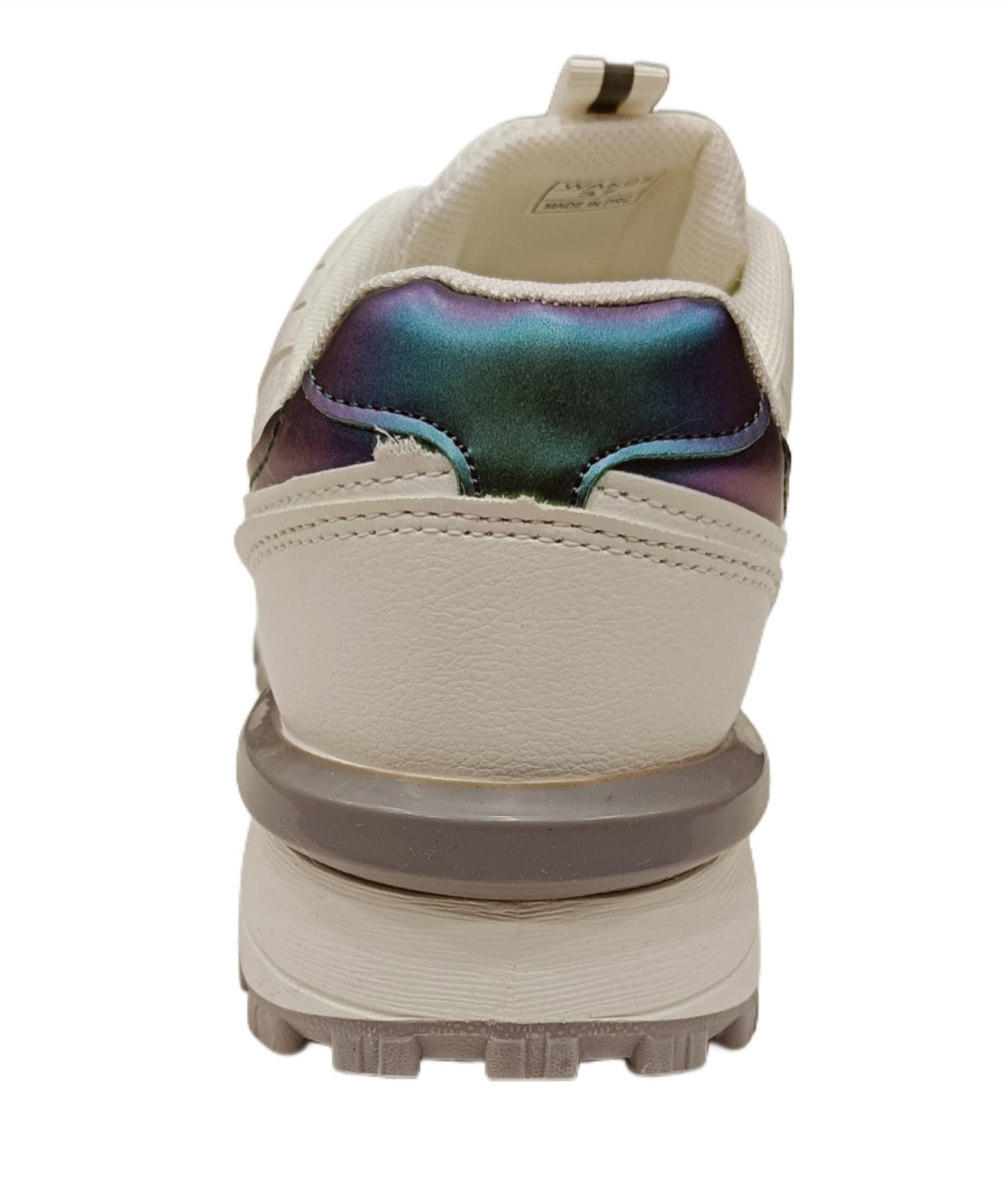 Women’s Off-White Mesh & PU Lace-Up Sneakers with Orange Accent and Iridescent Heel (WAK-05)