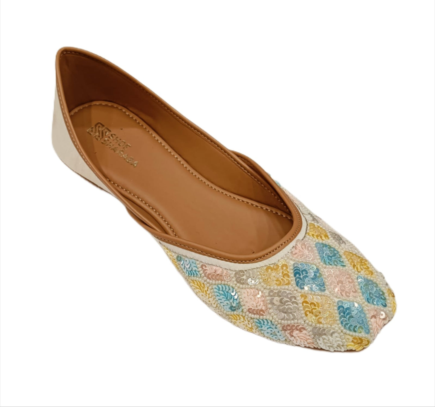 Pastel Multicolour Sequin Embroidered Jutti for Women – Ethnic Handcrafted Footwear (LJ-K21)