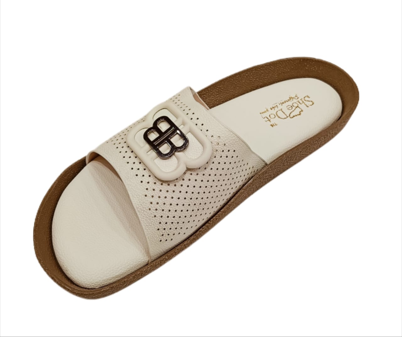 Women’s Premium Perforated Comfort Slides – Stylish Open-Toe Slip-Ons with Designer Buckle (LC-2008)