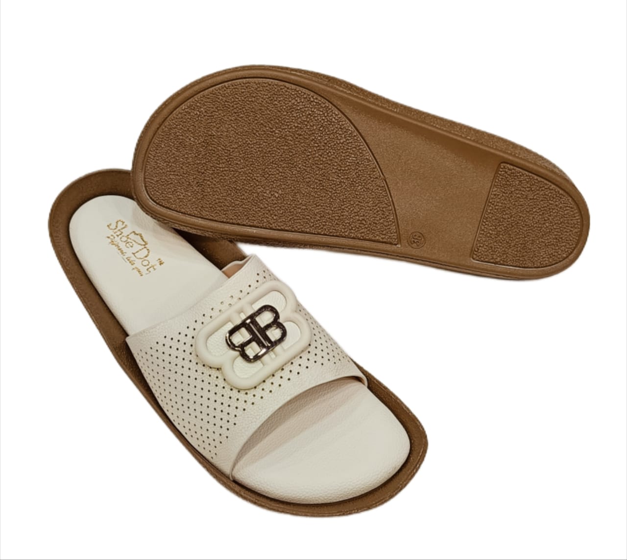 Women’s Premium Perforated Comfort Slides – Stylish Open-Toe Slip-Ons with Designer Buckle (LC-2008)