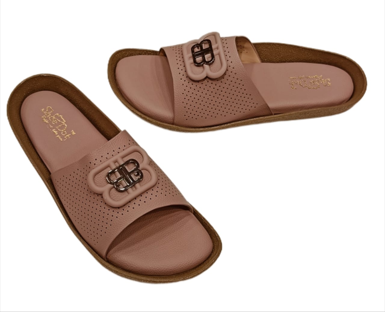 Women’s Premium Perforated Comfort Slides – Stylish Open-Toe Slip-Ons with Designer Buckle (LC-2008)