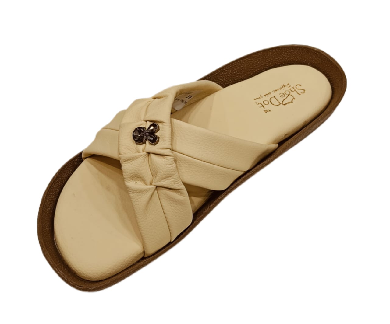 Women’s Elegant Cross-Strap Slides – Soft Cushion Slip-Ons with Bunny Charm Detail (LC-2009)