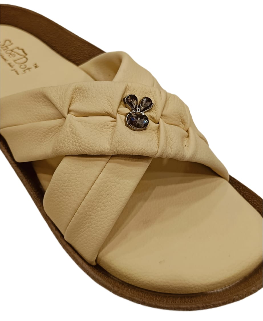 Women’s Elegant Cross-Strap Slides – Soft Cushion Slip-Ons with Bunny Charm Detail (LC-2009)