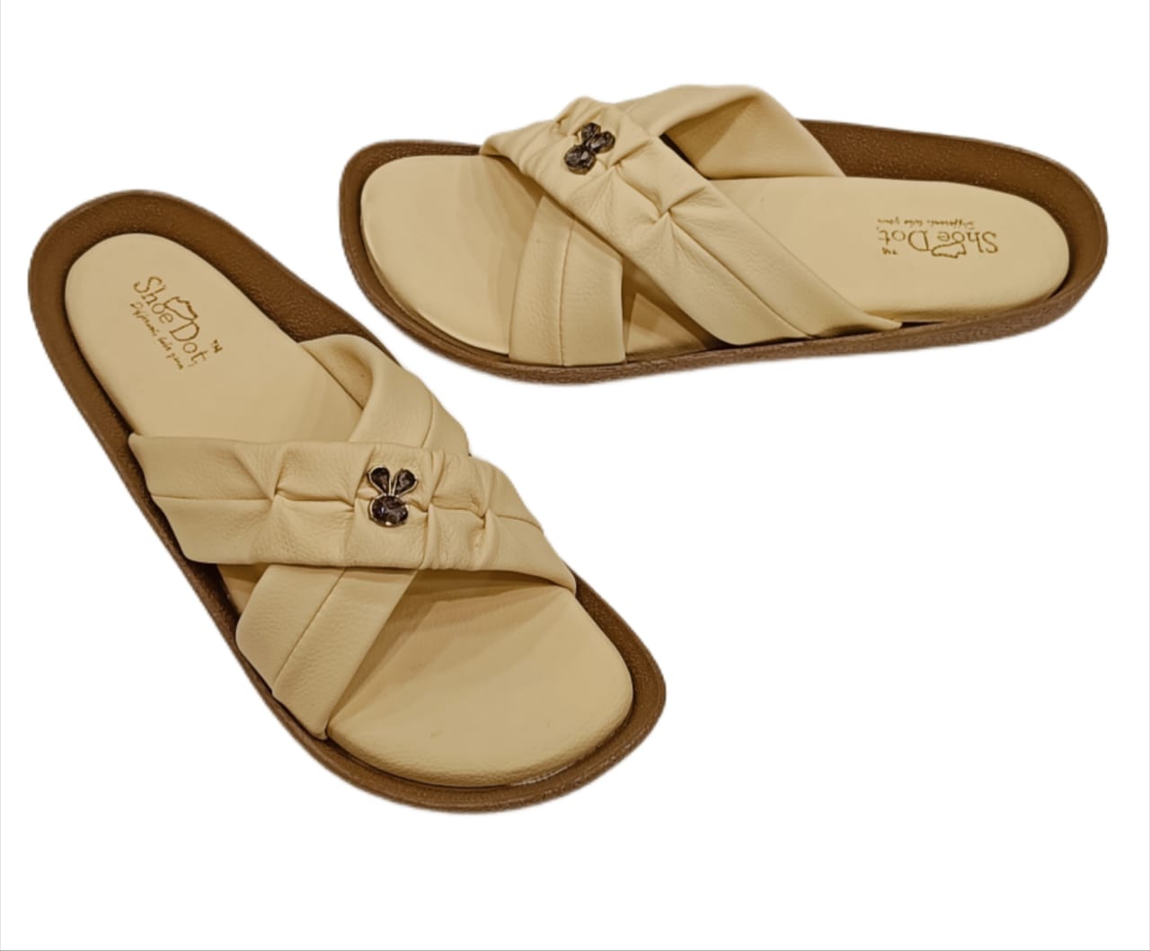 Women’s Elegant Cross-Strap Slides – Soft Cushion Slip-Ons with Bunny Charm Detail (LC-2009)