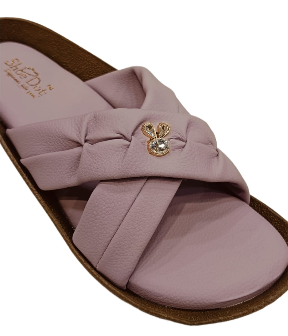 Women’s Elegant Cross-Strap Slides – Soft Cushion Slip-Ons with Bunny Charm Detail (LC-2009)