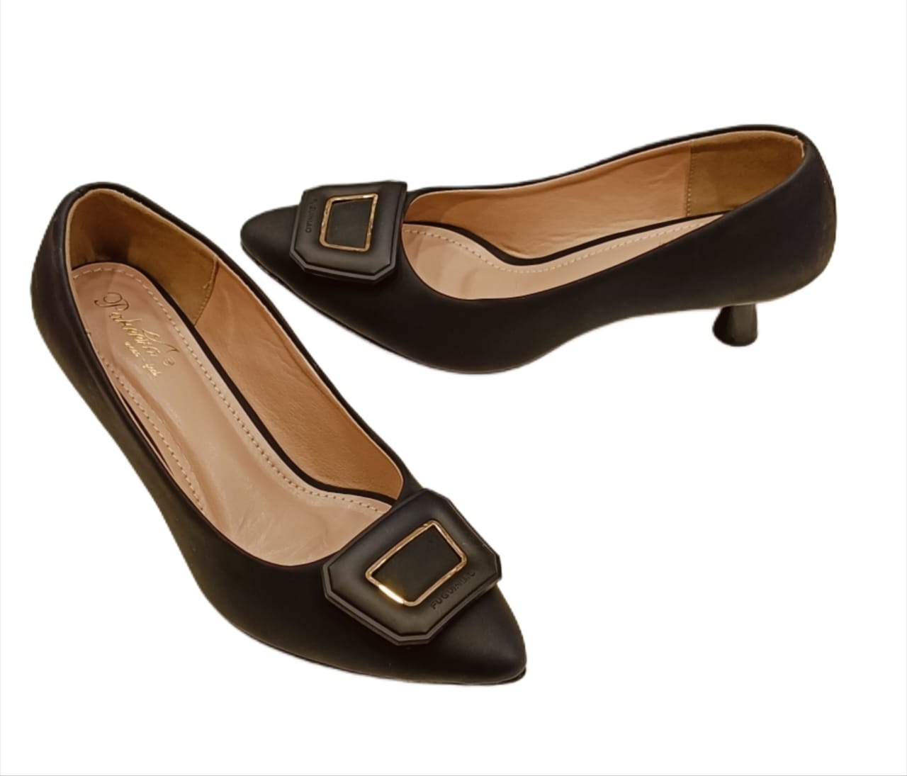 Women’s Pointed Toe Low Heel Pumps – Elegant Slip-On Office & Party Wear with Designer Buckle (LB-CL70)