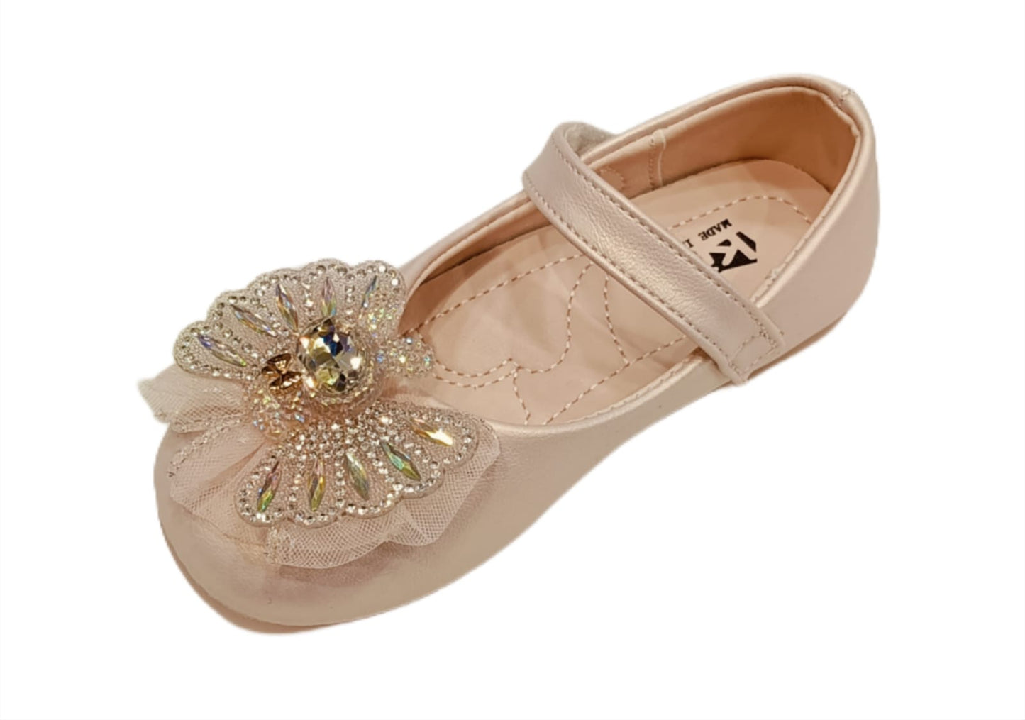 Elegant Party Wear Belly Shoes for Girls with Embellished Butterfly Bow – Soft Sole & Hook Loop Closure (ML-283)