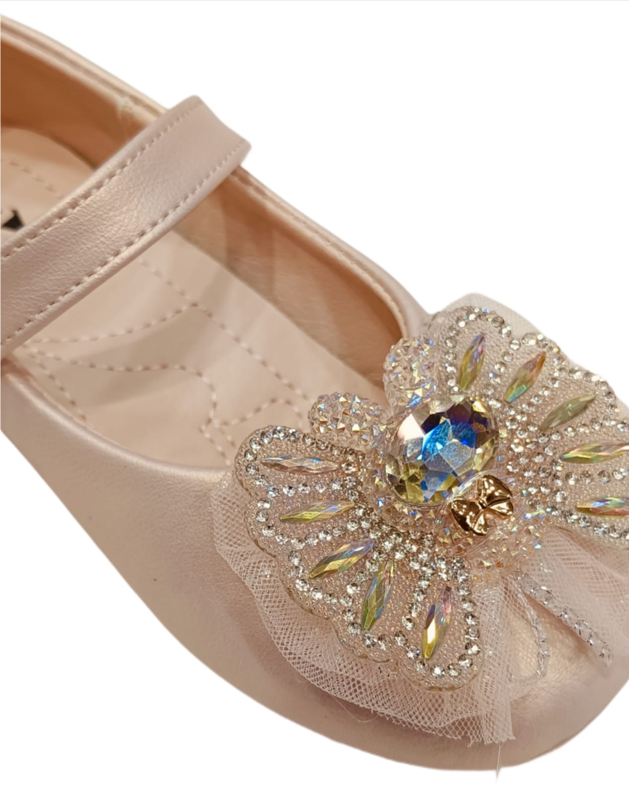 Elegant Party Wear Belly Shoes for Girls with Embellished Butterfly Bow – Soft Sole & Hook Loop Closure (ML-283)