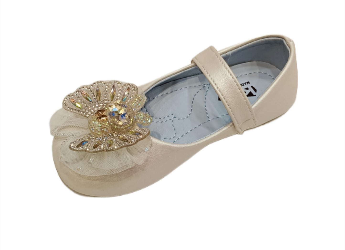 Elegant Party Wear Belly Shoes for Girls with Embellished Butterfly Bow – Soft Sole & Hook Loop Closure (ML-283)