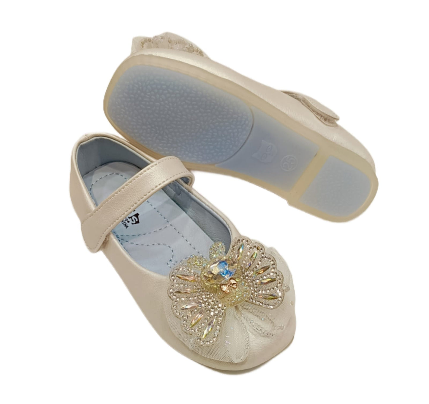 Elegant Party Wear Belly Shoes for Girls with Embellished Butterfly Bow – Soft Sole & Hook Loop Closure (ML-283)