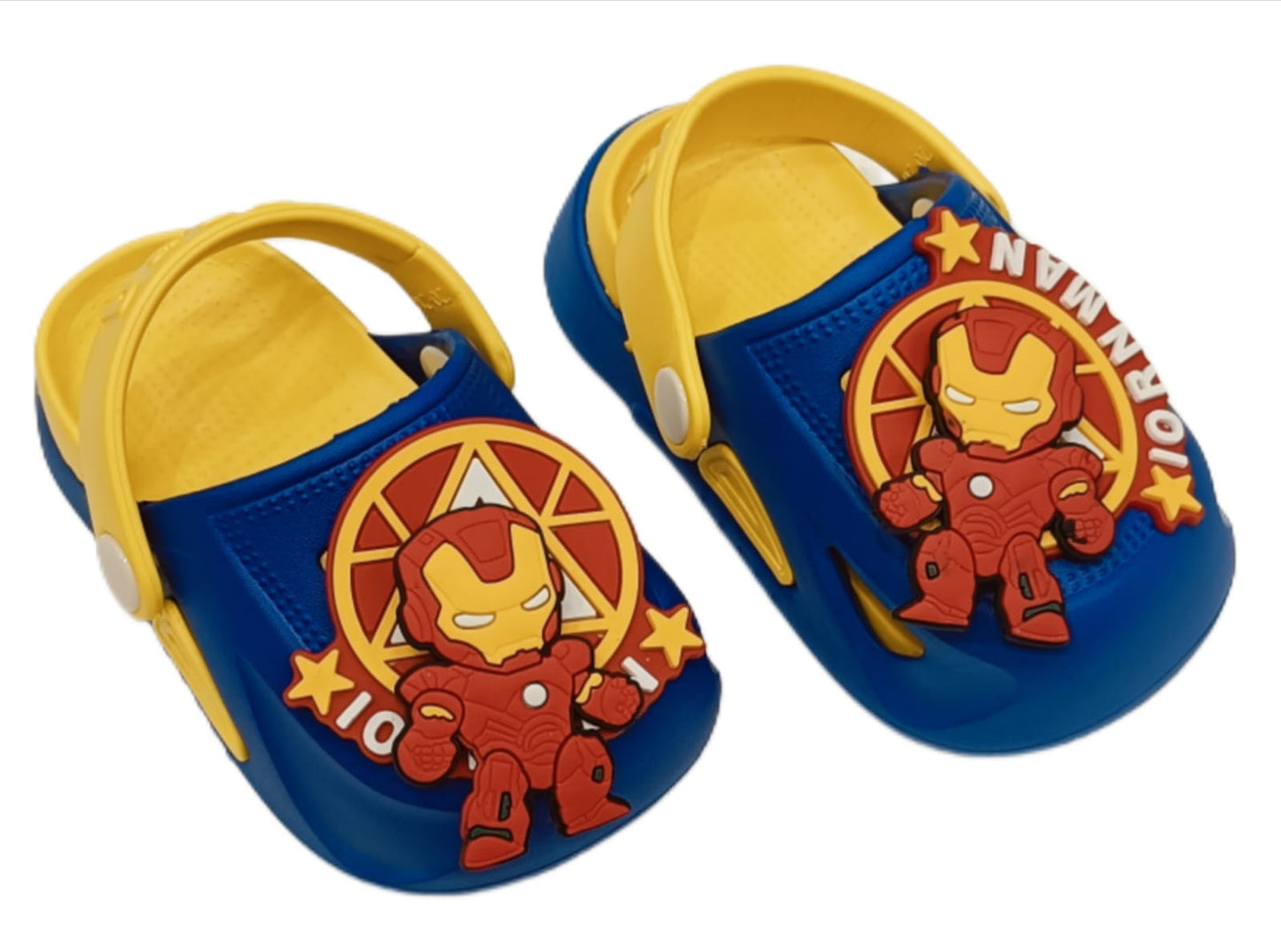 Kids Superhero Clogs – Iron Man Theme | Blue & Yellow | Soft, Lightweight, and Fun (KC-IRONMAN)