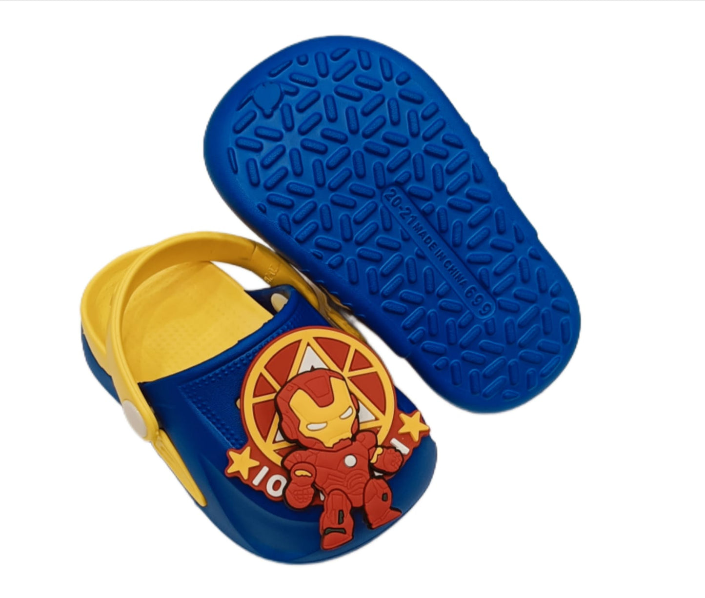 Kids Superhero Clogs – Iron Man Theme | Blue & Yellow | Soft, Lightweight, and Fun (KC-IRONMAN)