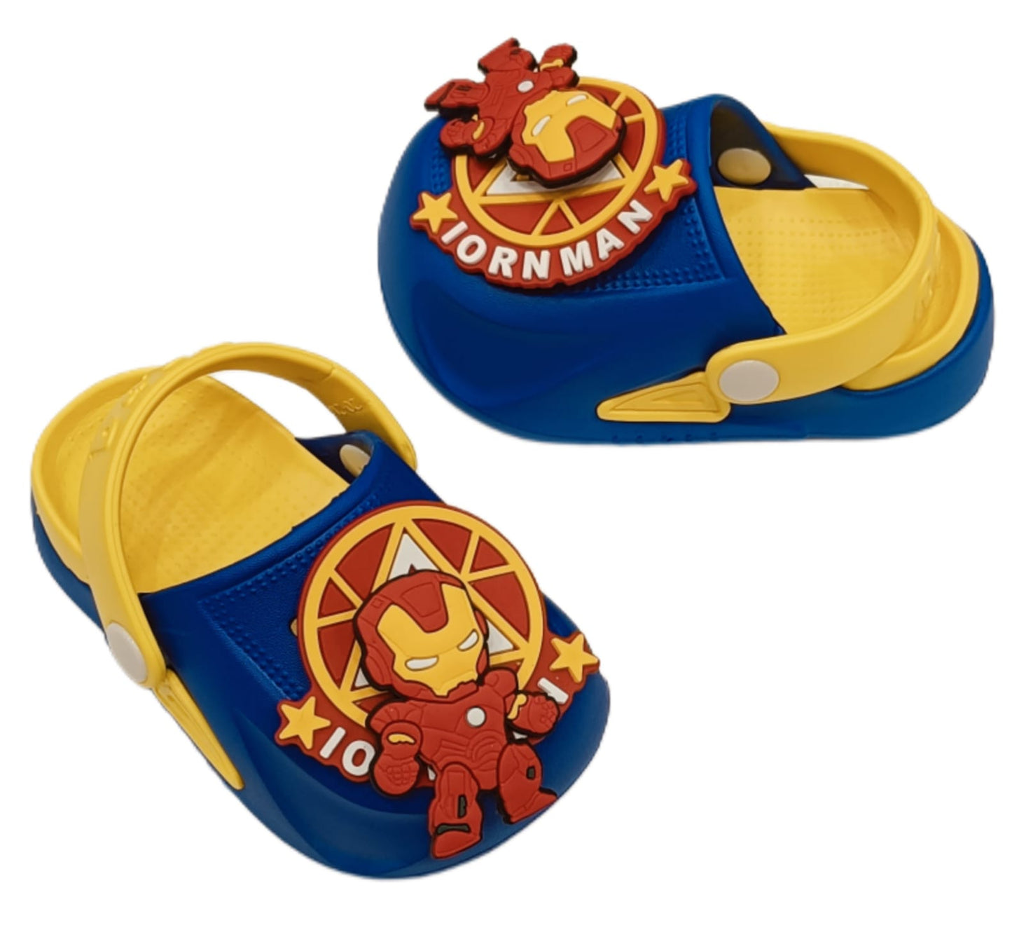 Kids Superhero Clogs – Iron Man Theme | Blue & Yellow | Soft, Lightweight, and Fun (KC-IRONMAN)